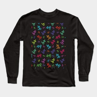 Pattern Capricorn Zodiac Sign Horoscope Astrology Symbol Black Long Sleeve T-Shirt